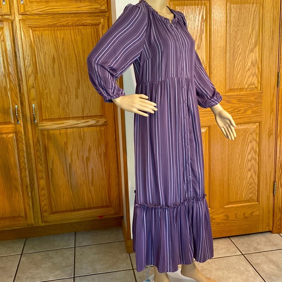 Isabel Maternity by Ingrid & Isabel Dresses & Skirts - Isabel Maternity- plum striped, long sleeve maxi dress with side pockets